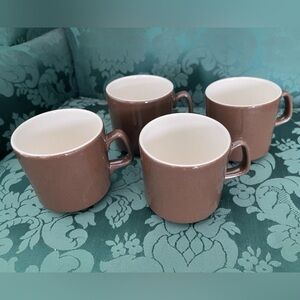 VINTAGE MCM/RETRO SET OF 4 STONEWARE ESPRESSO CUPS IN CHOCOLATE BROWN & WHITE